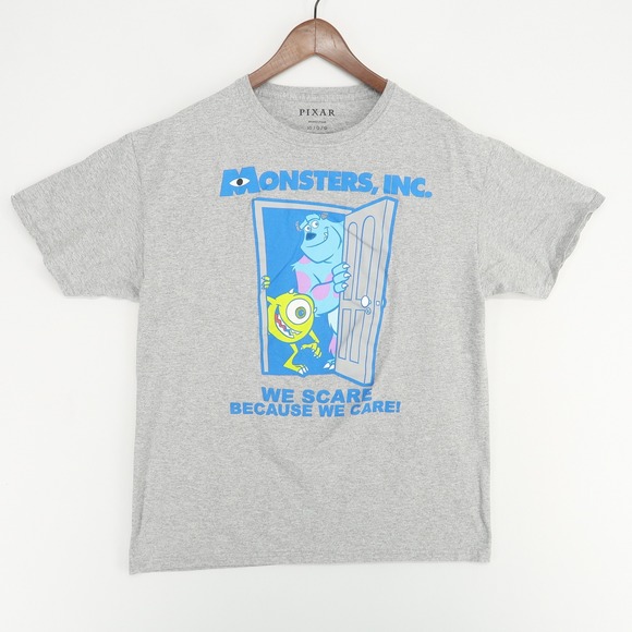 Monsters Inc Crew Neck Short Sleeve T-Shirt Gray Large Pixar We Scare We Care - Picture 1 of 5